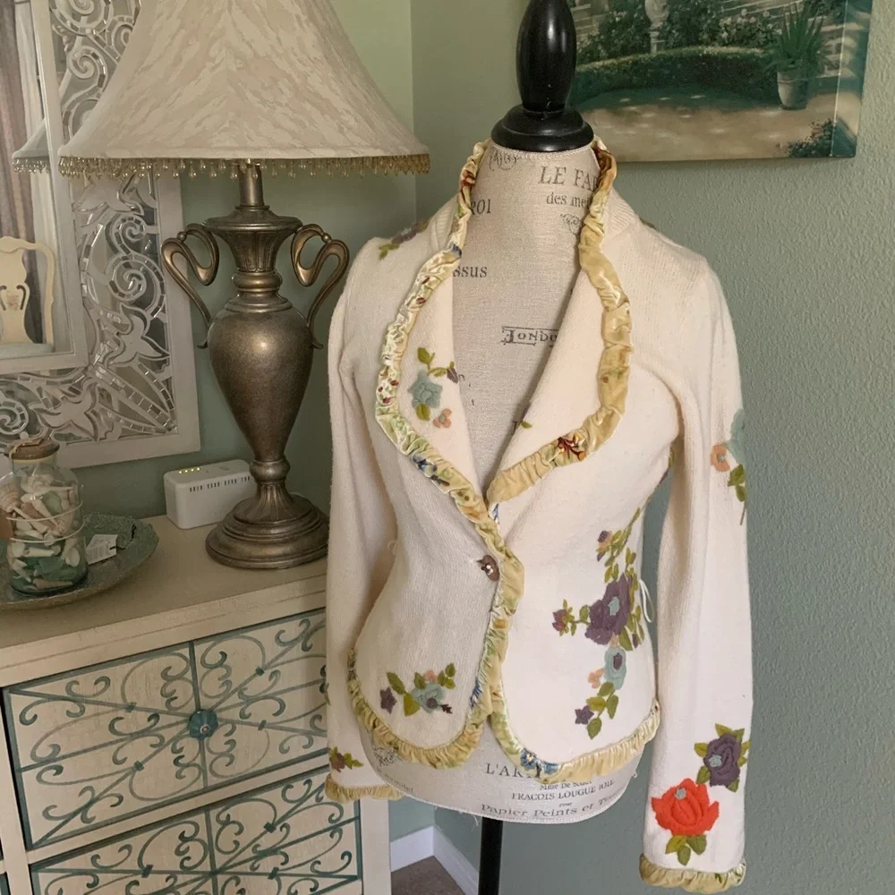 💖ANTHROPOLOGIE RARE MOTH HOLLY & IVY CARDIGAN GORGEOUS EMBROIDERY - Picture 6 of 7